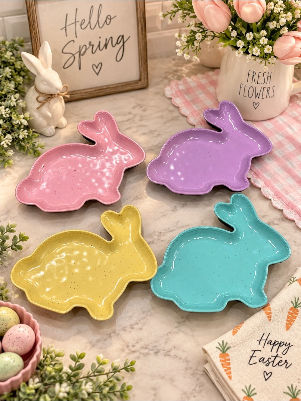 Bunny & Bean Pastel Bunny Melamine Plates Set of 4